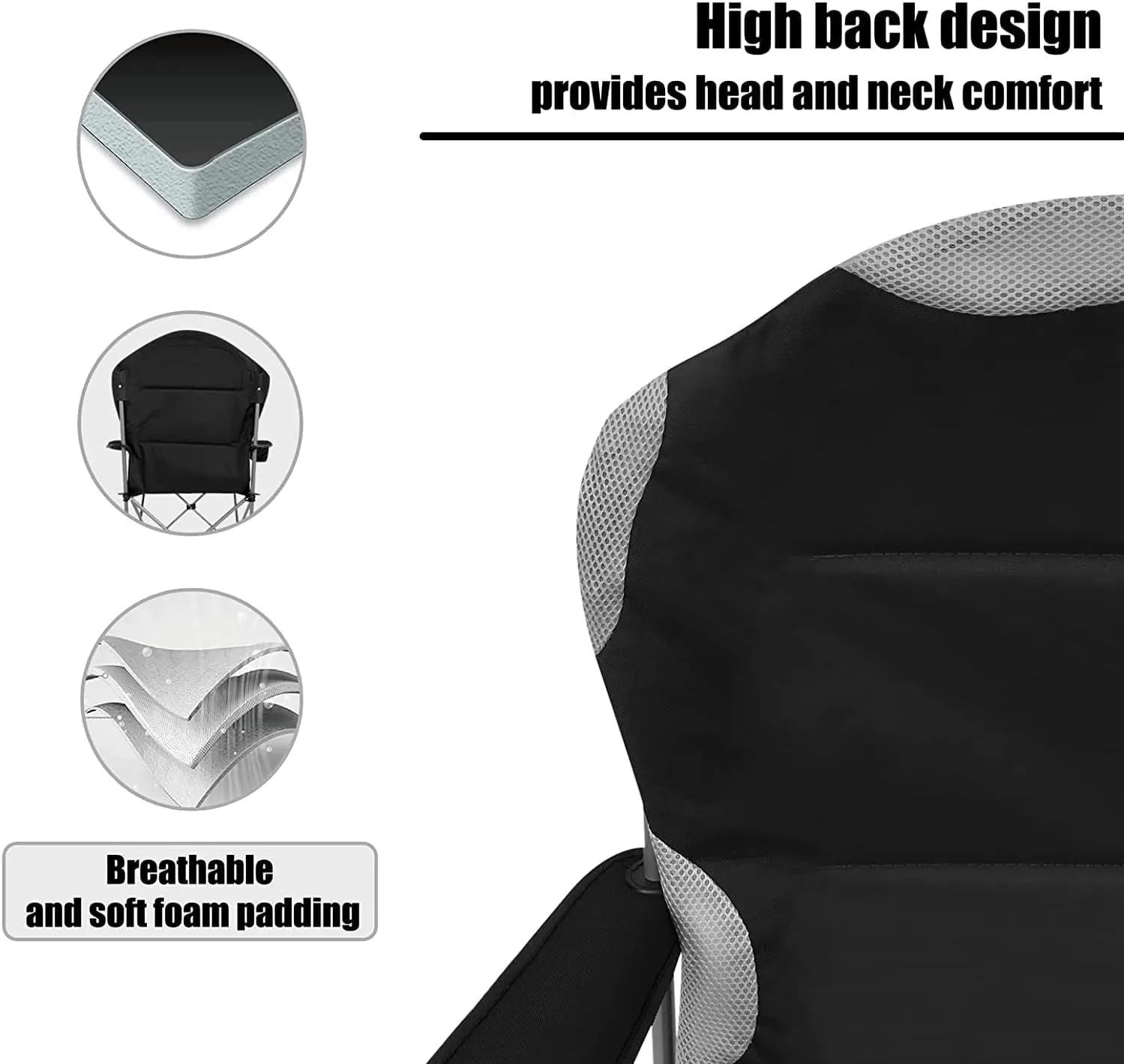 Padded Camping Chairs for Adults with Armrests and Cup Holder, Heavy Duty Folding Chair Portable for Fishing Beach, Perfect for Caravan Trips, BBQs, Garden, Picnic