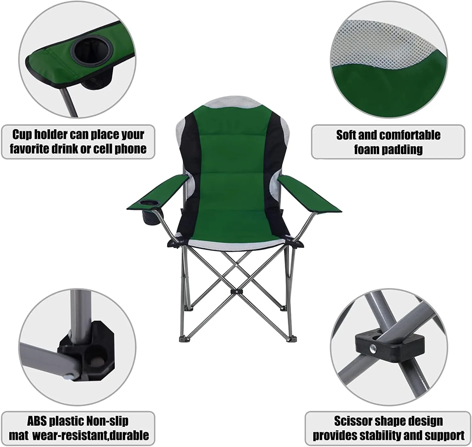 Padded Camping Chairs for Adults with Armrests and Cup Holder, Heavy Duty Folding Chair Portable for Fishing Beach, Perfect for Caravan Trips, BBQs, Garden, Picnic