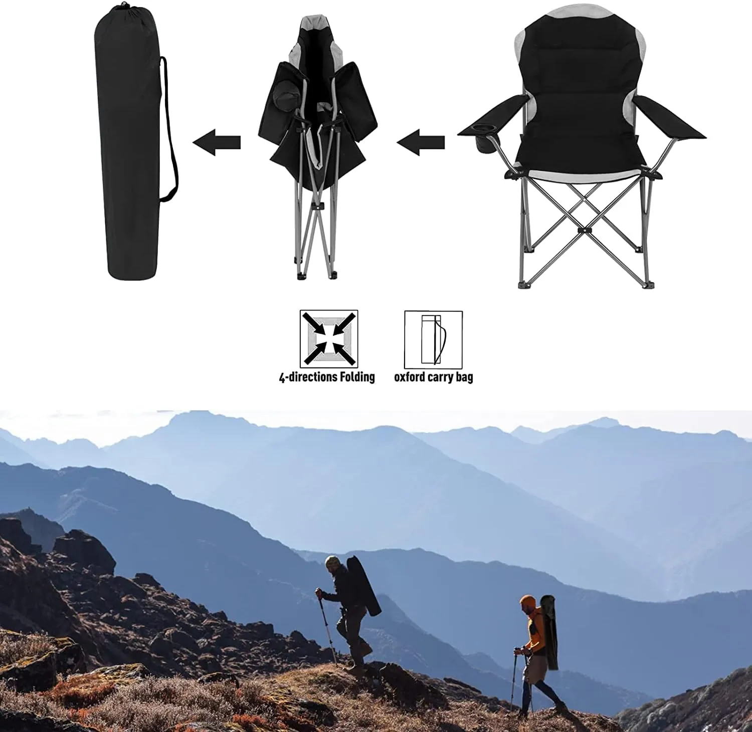 Padded Camping Chairs for Adults with Armrests and Cup Holder, Heavy Duty Folding Chair Portable for Fishing Beach, Perfect for Caravan Trips, BBQs, Garden, Picnic