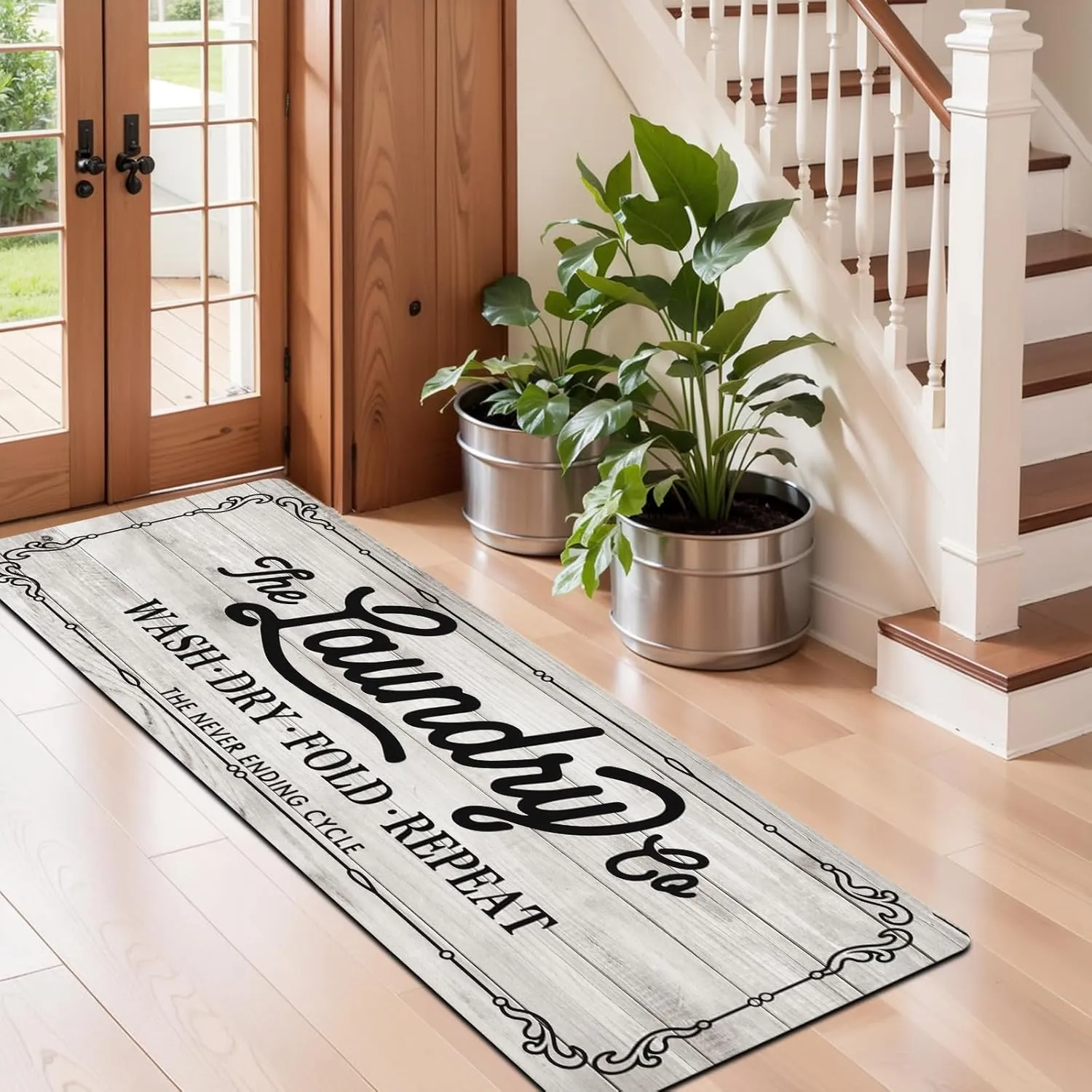 Pauwer Farmhouse Laundry Room Rug Runner 20"x59" Rubber Non Slip Kitchen Mats for Floor Waterproof Laundry Area Rug Washable Floor Carpet Runner for Entryway Bathroom Hallway Mudroom