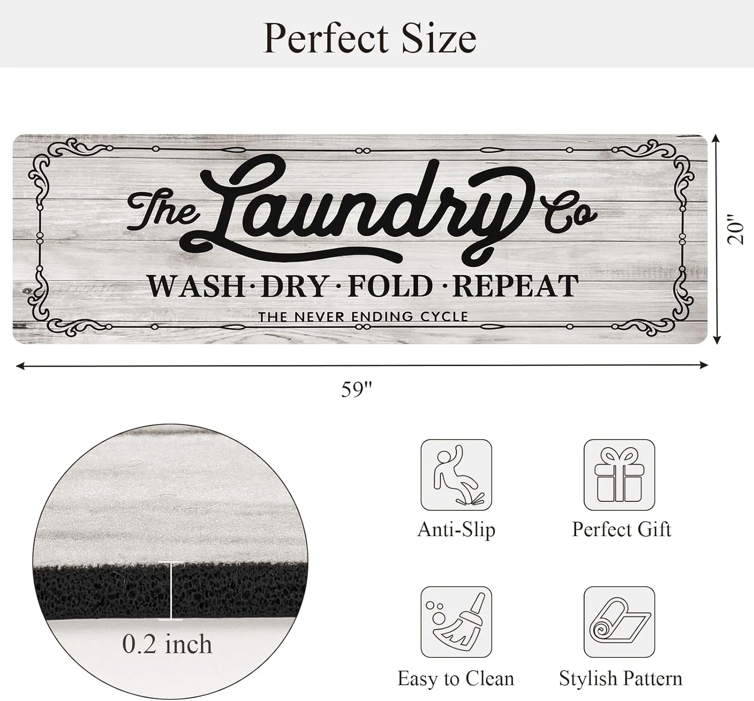 Pauwer Farmhouse Laundry Room Rug Runner 20"x59" Rubber Non Slip Kitchen Mats for Floor Waterproof Laundry Area Rug Washable Floor Carpet Runner for Entryway Bathroom Hallway Mudroom