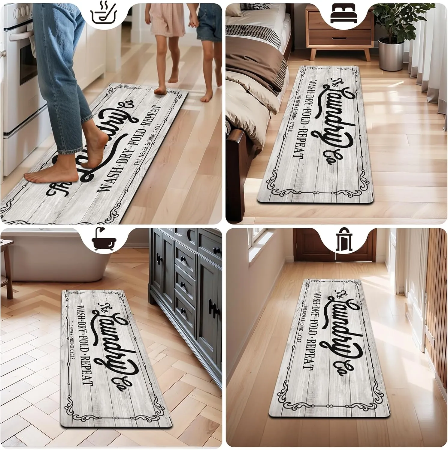 Pauwer Farmhouse Laundry Room Rug Runner 20"x59" Rubber Non Slip Kitchen Mats for Floor Waterproof Laundry Area Rug Washable Floor Carpet Runner for Entryway Bathroom Hallway Mudroom
