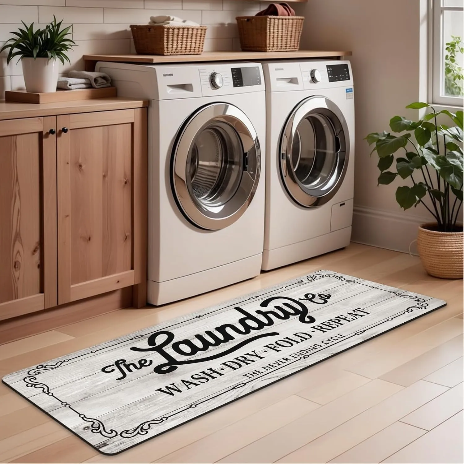 Pauwer Farmhouse Laundry Room Rug Runner 20"x59" Rubber Non Slip Kitchen Mats for Floor Waterproof Laundry Area Rug Washable Floor Carpet Runner for Entryway Bathroom Hallway Mudroom