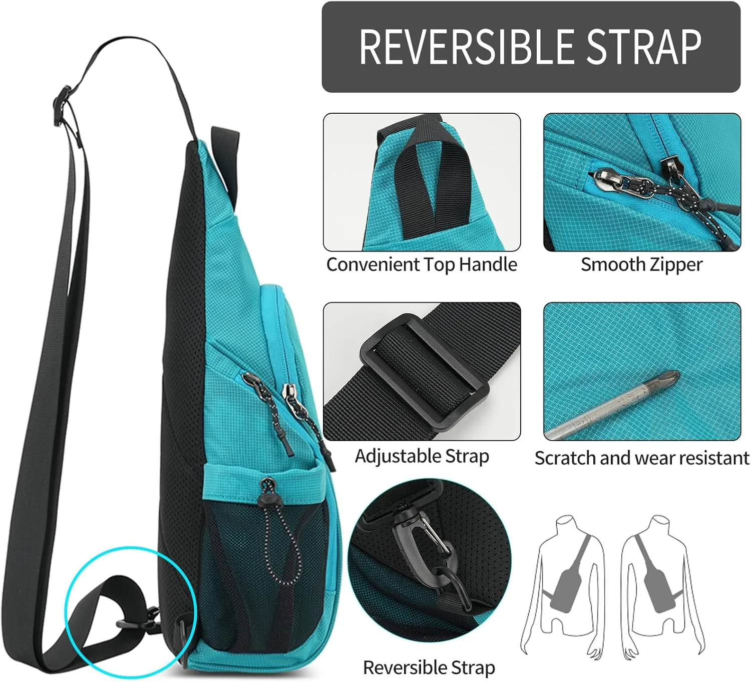 Peicees Small Sling Bag with 2 Bottle Holders, Sling Backpack Crossbody Bag Chest Daypack for Daily Use Travel, Bottle Not Included, Black