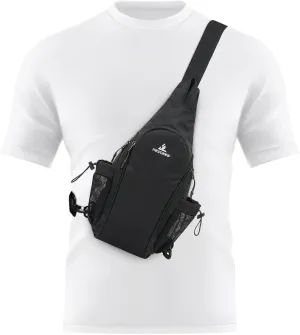 Peicees Small Sling Bag with 2 Bottle Holders, Sling Backpack Crossbody Bag Chest Daypack for Daily Use Travel, Bottle Not Included, Black