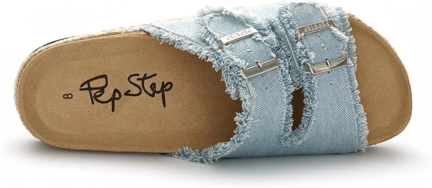 PepStep Slide Sandals for Women with Soft Cork Footbed and Strap, Ladies Fashion Platform Slide Sandals Comfortable Slip On Style