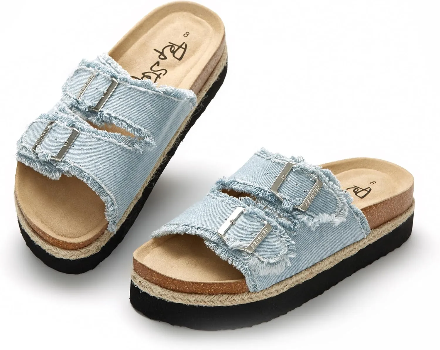 PepStep Slide Sandals for Women with Soft Cork Footbed and Strap, Ladies Fashion Platform Slide Sandals Comfortable Slip On Style