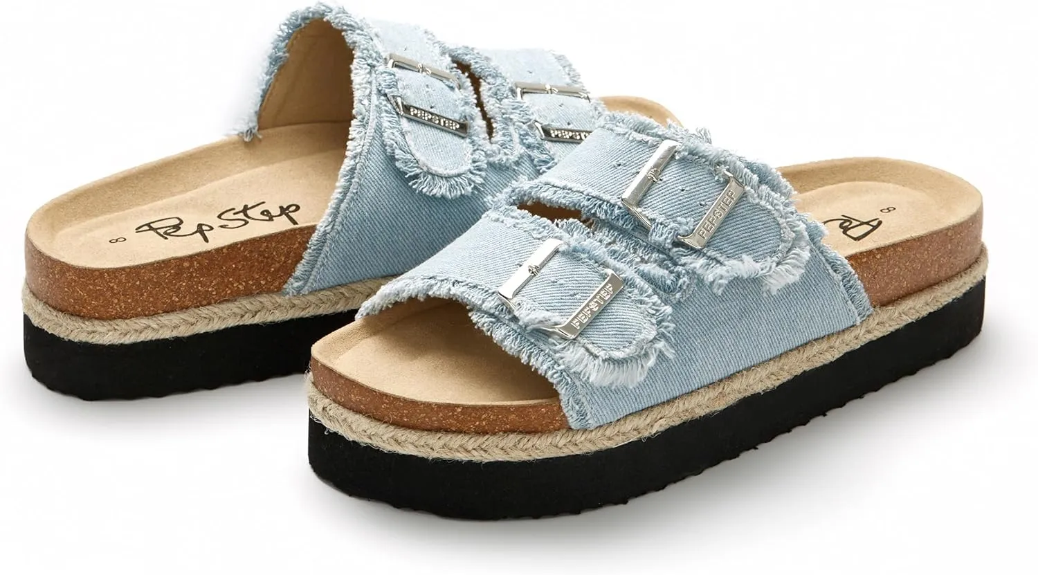 PepStep Slide Sandals for Women with Soft Cork Footbed and Strap, Ladies Fashion Platform Slide Sandals Comfortable Slip On Style