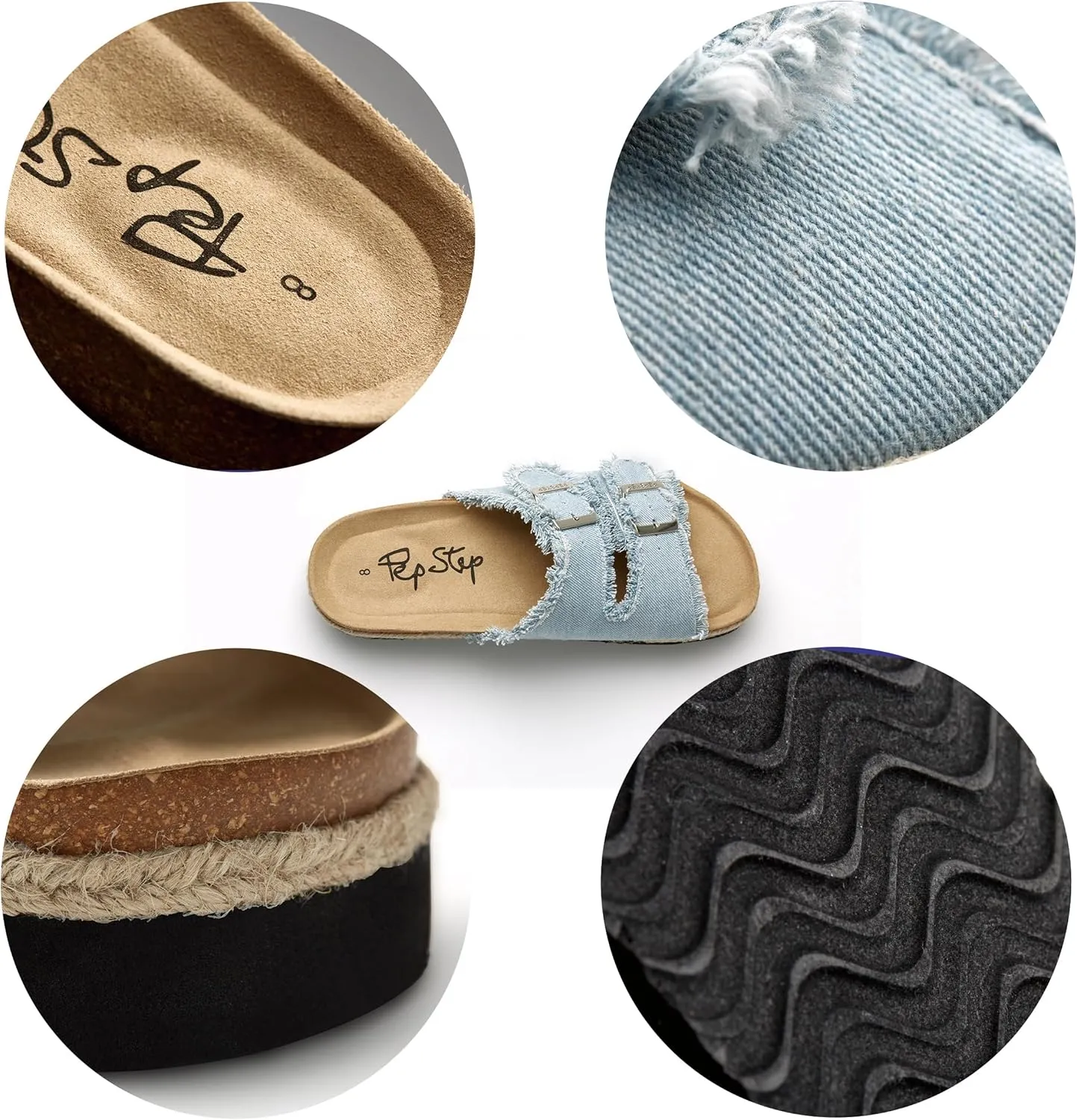 PepStep Slide Sandals for Women with Soft Cork Footbed and Strap, Ladies Fashion Platform Slide Sandals Comfortable Slip On Style