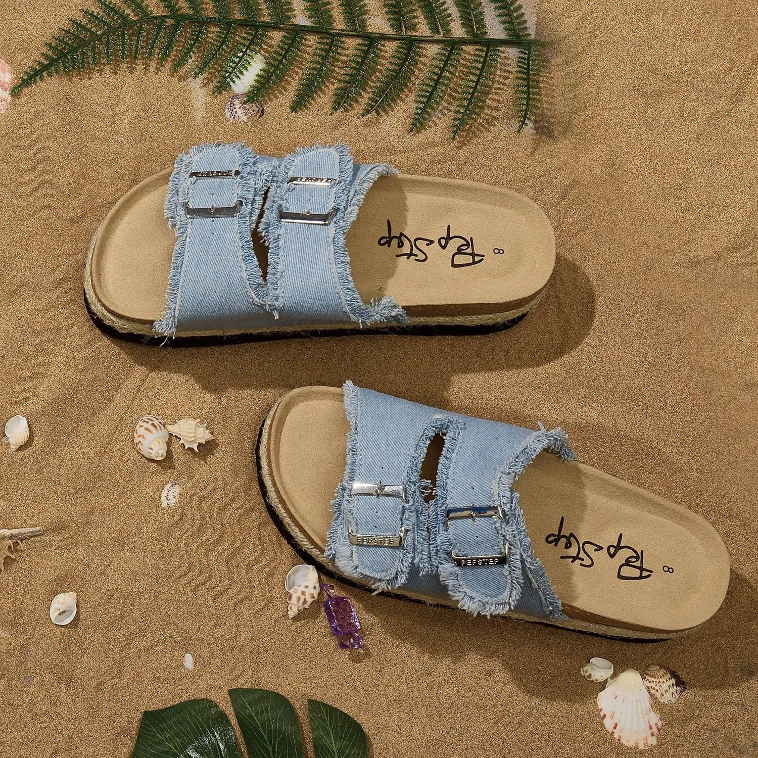 PepStep Slide Sandals for Women with Soft Cork Footbed and Strap, Ladies Fashion Platform Slide Sandals Comfortable Slip On Style