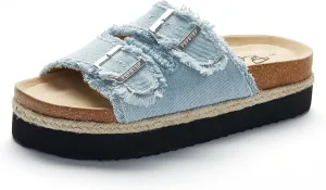 PepStep Slide Sandals for Women with Soft Cork Footbed and Strap, Ladies Fashion Platform Slide Sandals Comfortable Slip On Style