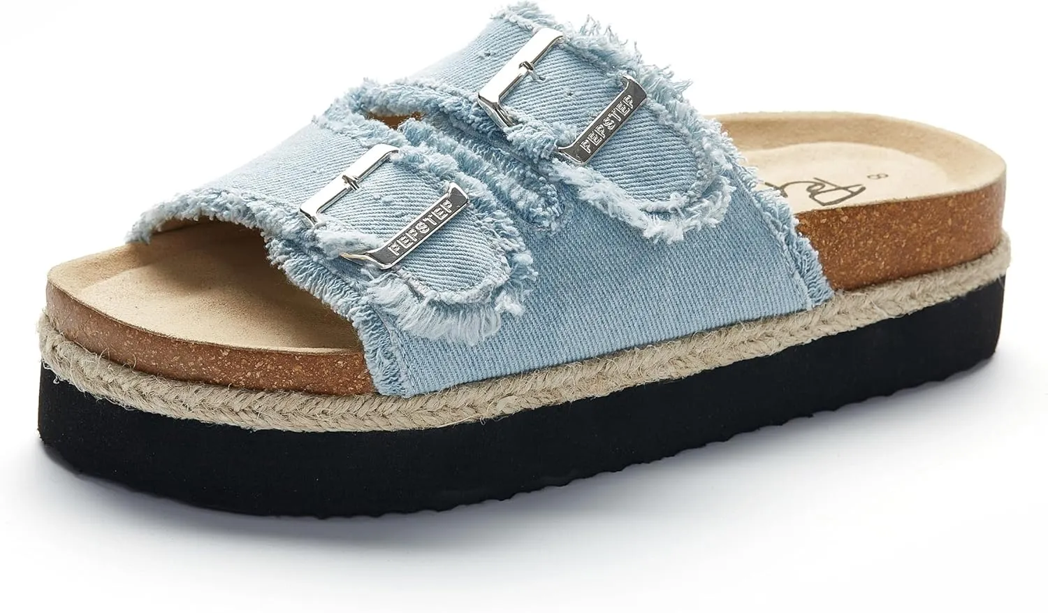 PepStep Slide Sandals for Women with Soft Cork Footbed and Strap, Ladies Fashion Platform Slide Sandals Comfortable Slip On Style