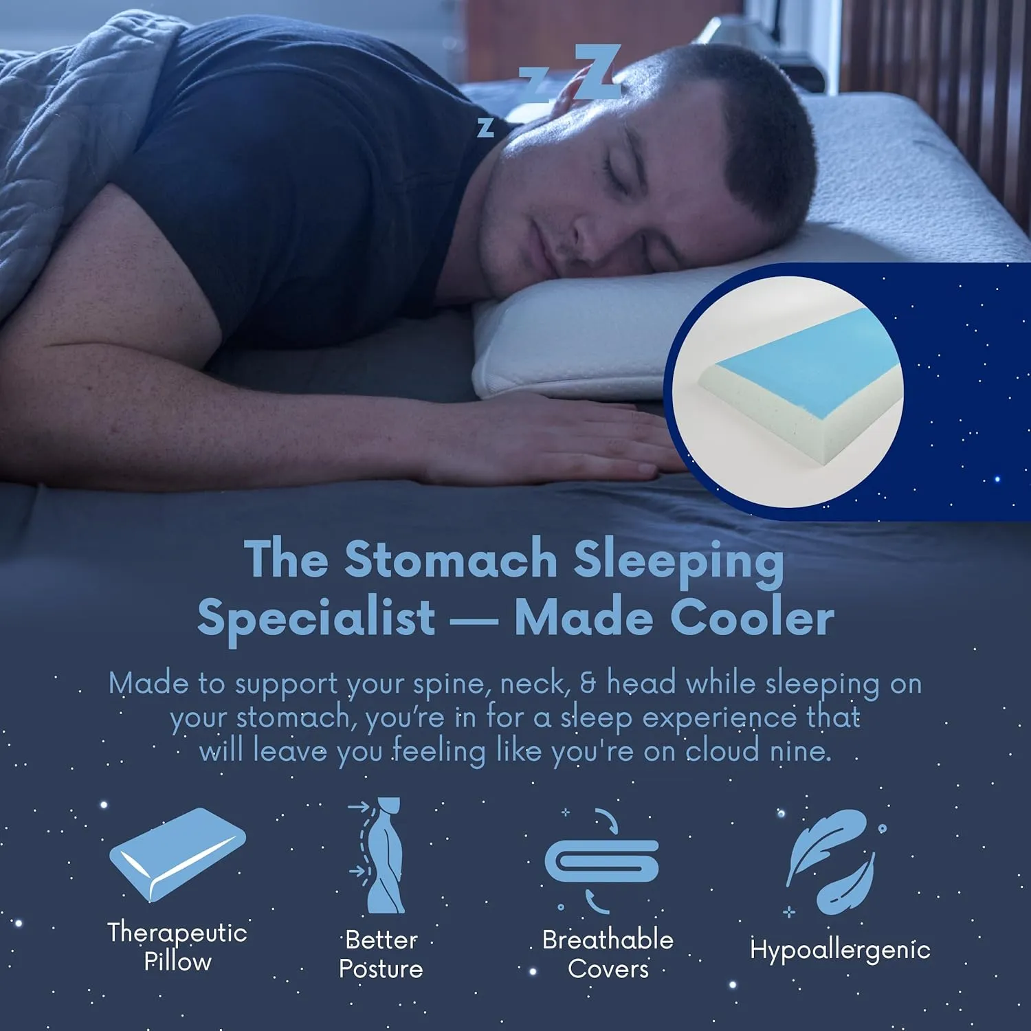 Pillow for Stomach Sleeper – Cooling Gel Memory Foam Cushion with Moisture-Wicking Cover – Cool Gentle Ultra Thin Pillow for Sleeping – Slim Flat Pillows for Sleeping Thin Ultimate Comfort - Extra Gel