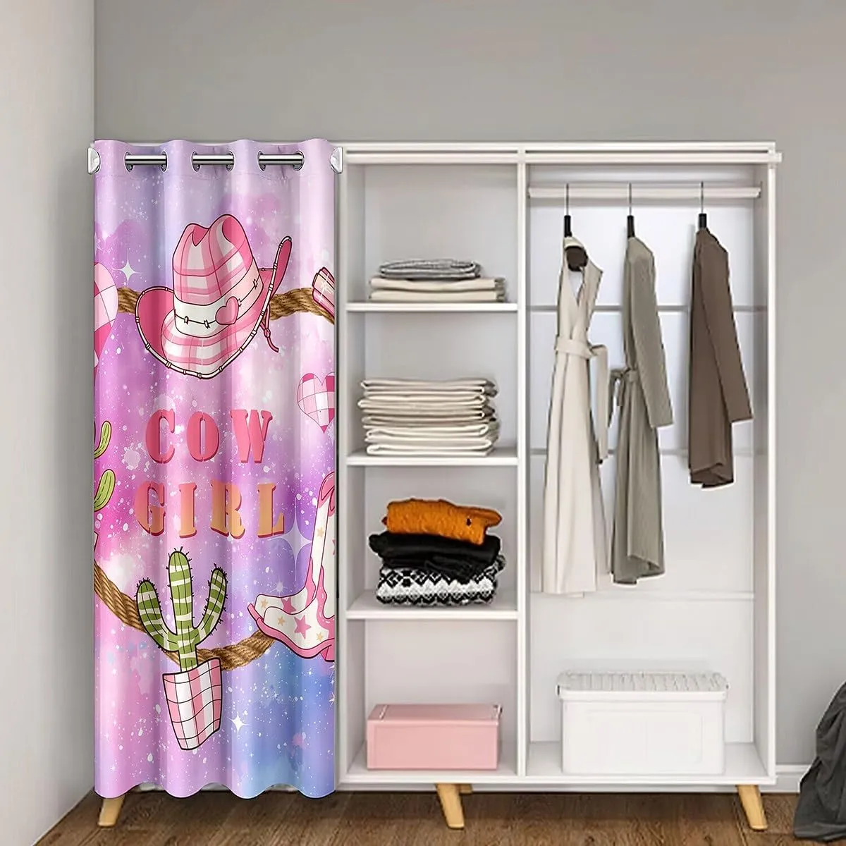 Pink Cowgirl Doorway Curtain 42" W X 84" L Western Cowboy Hat Boots Print Decor Door Curtain for Kids Boys Girls Teens Purple Blue Starry Nebula Galaxy Curtain Drape for Window Closet Door