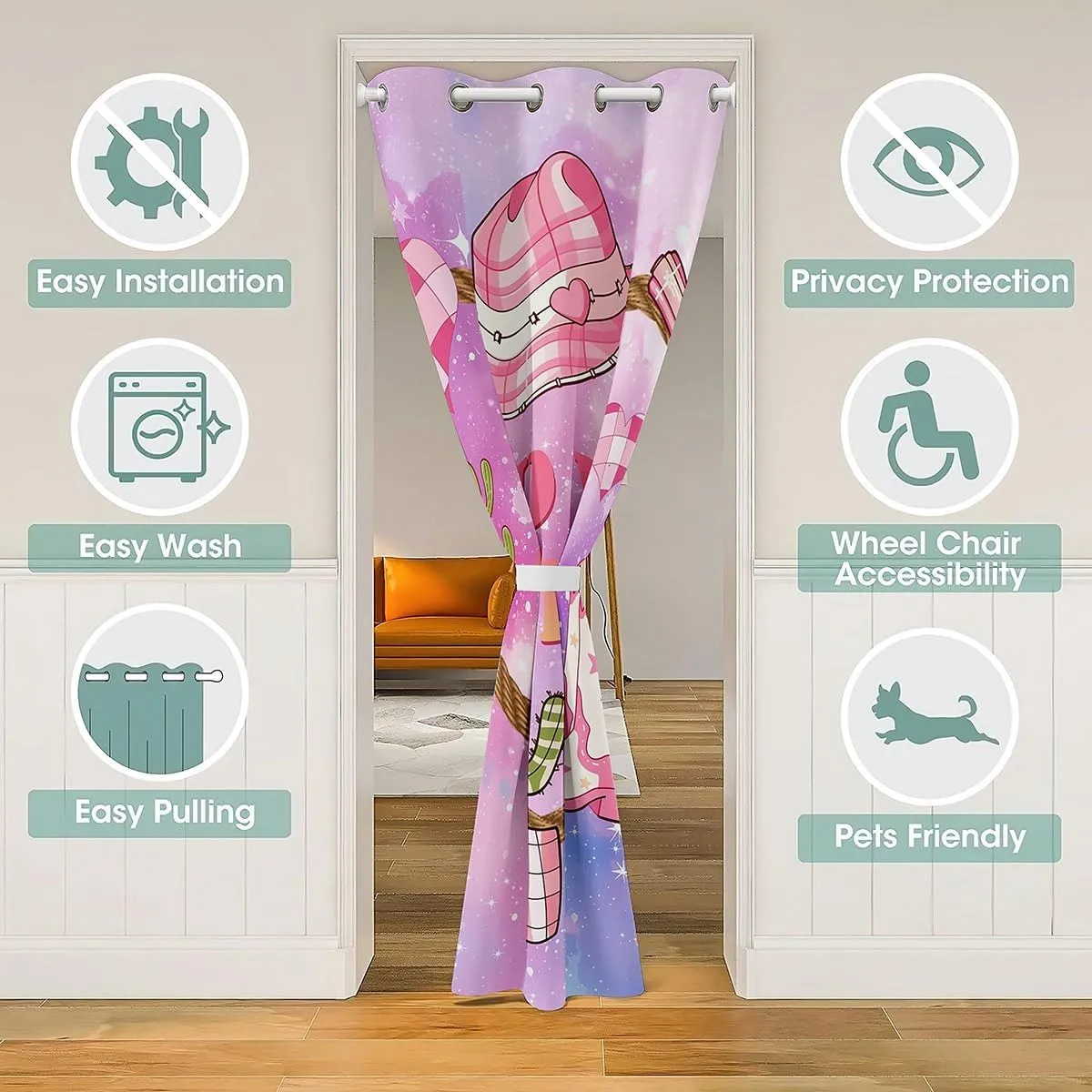 Pink Cowgirl Doorway Curtain 42" W X 84" L Western Cowboy Hat Boots Print Decor Door Curtain for Kids Boys Girls Teens Purple Blue Starry Nebula Galaxy Curtain Drape for Window Closet Door