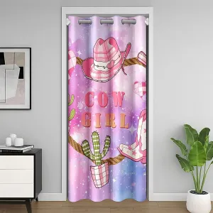 Pink Cowgirl Doorway Curtain 42" W X 84" L Western Cowboy Hat Boots Print Decor Door Curtain for Kids Boys Girls Teens Purple Blue Starry Nebula Galaxy Curtain Drape for Window Closet Door