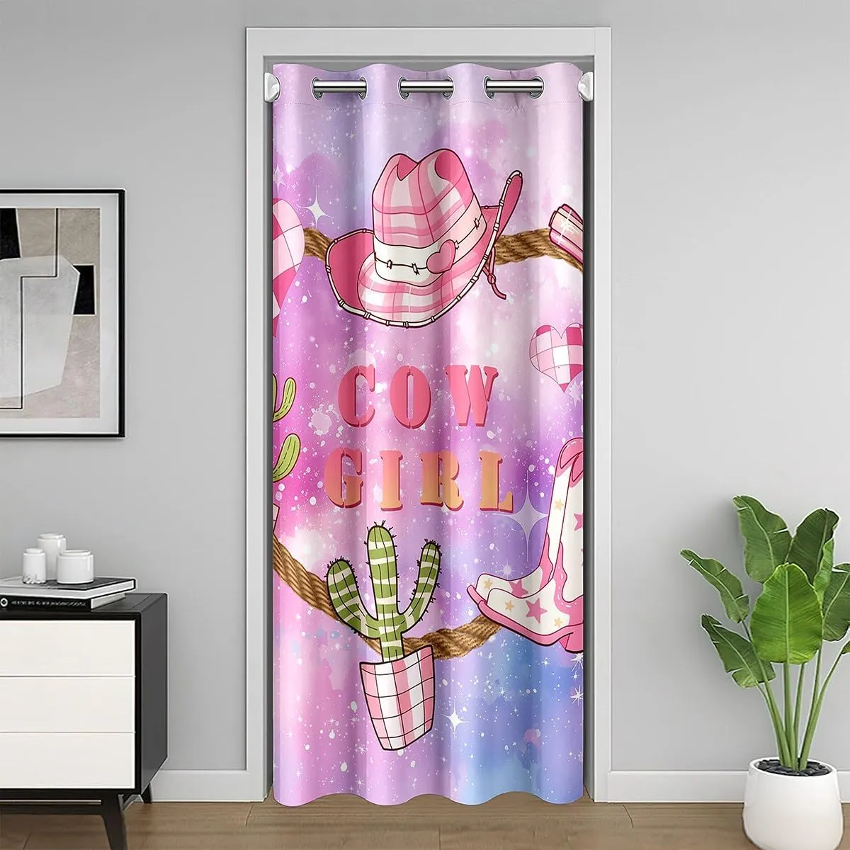 Pink Cowgirl Doorway Curtain 42" W X 84" L Western Cowboy Hat Boots Print Decor Door Curtain for Kids Boys Girls Teens Purple Blue Starry Nebula Galaxy Curtain Drape for Window Closet Door