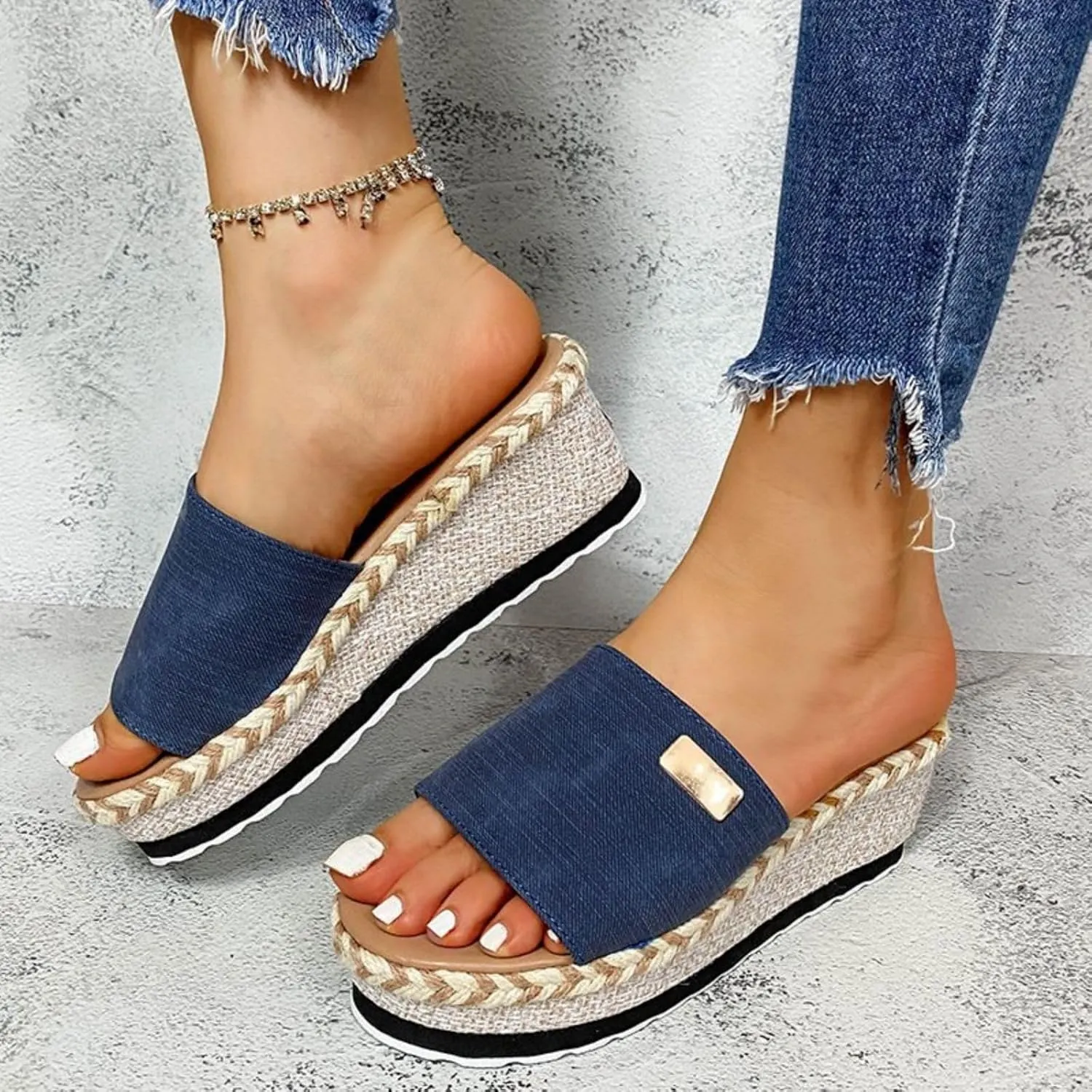 Platform Sandals Women Espadrille Wedge Casual Slippers Open Toe Dressy Heels Summer Slingback Wide Beach Shoes Wedges High Espadrilles Slip on Cute with Adjustable Buckle Ankle Strap