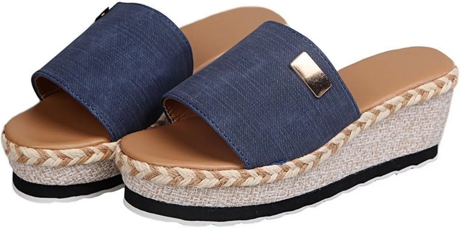 Platform Sandals Women Espadrille Wedge Casual Slippers Open Toe Dressy Heels Summer Slingback Wide Beach Shoes Wedges High Espadrilles Slip on Cute with Adjustable Buckle Ankle Strap