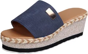 Platform Sandals Women Espadrille Wedge Casual Slippers Open Toe Dressy Heels Summer Slingback Wide Beach Shoes Wedges High Espadrilles Slip on Cute with Adjustable Buckle Ankle Strap