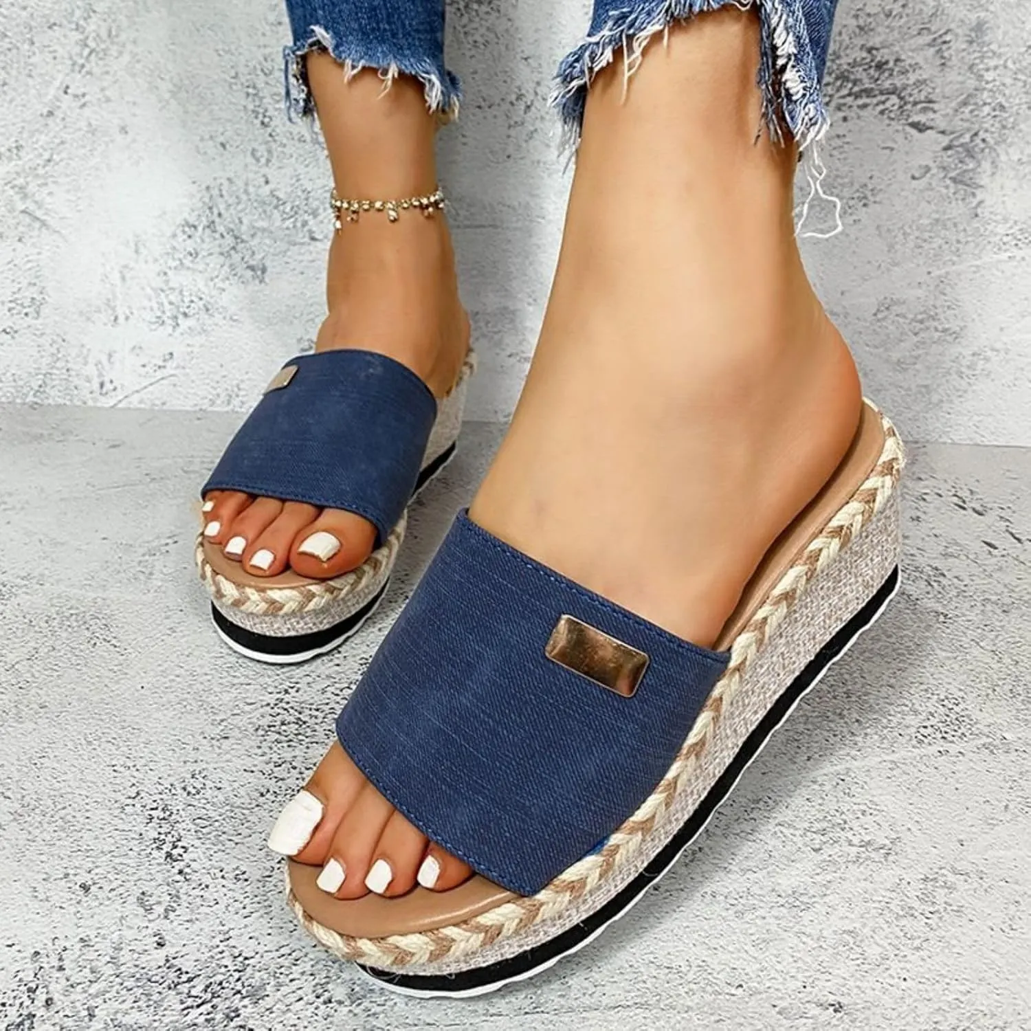 Platform Sandals Women Espadrille Wedge Casual Slippers Open Toe Dressy Heels Summer Slingback Wide Beach Shoes Wedges High Espadrilles Slip on Cute with Adjustable Buckle Ankle Strap