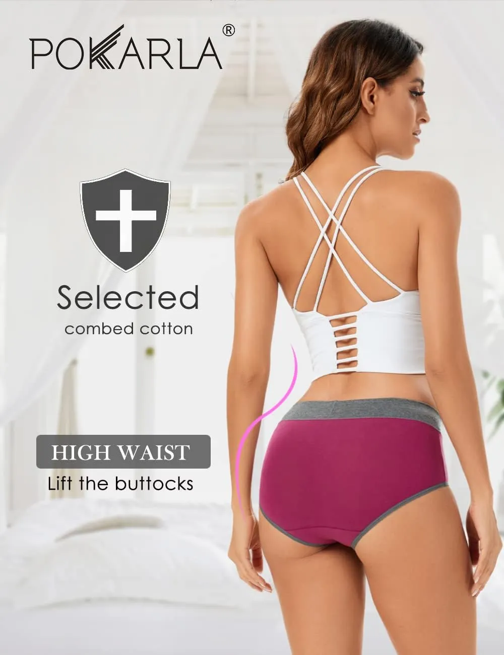 POKARLA Womens Cotton Underwear High Waist Full Coverage Briefs Soft Breathable Postpartum Panties Stretch Underpants