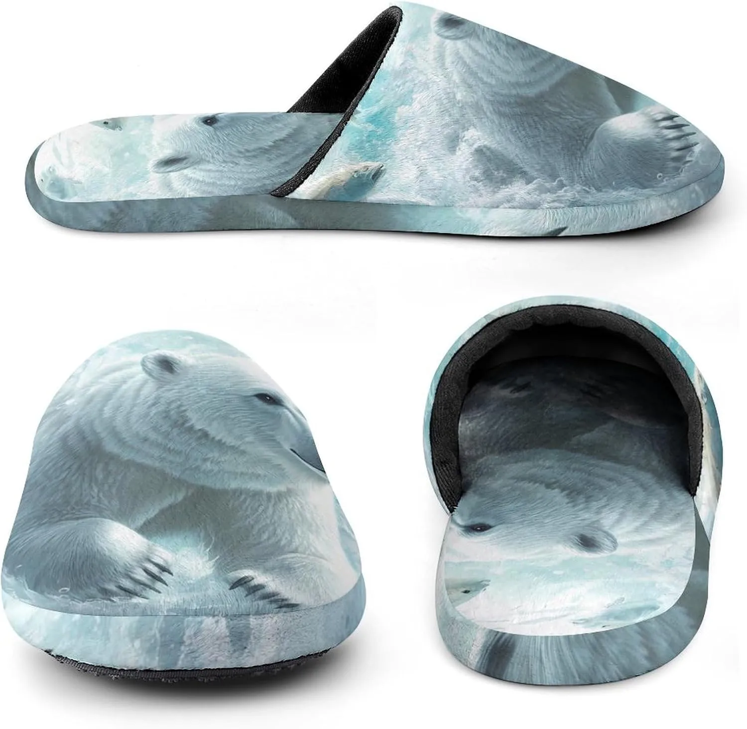 Polar Bears Brave The Arctic Comfort Mens Flannel Slippers Winter Warm Slip-on House Shoes For Home Office Hotel