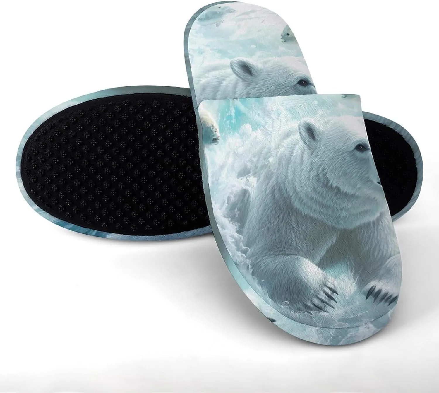Polar Bears Brave The Arctic Comfort Mens Flannel Slippers Winter Warm Slip-on House Shoes For Home Office Hotel