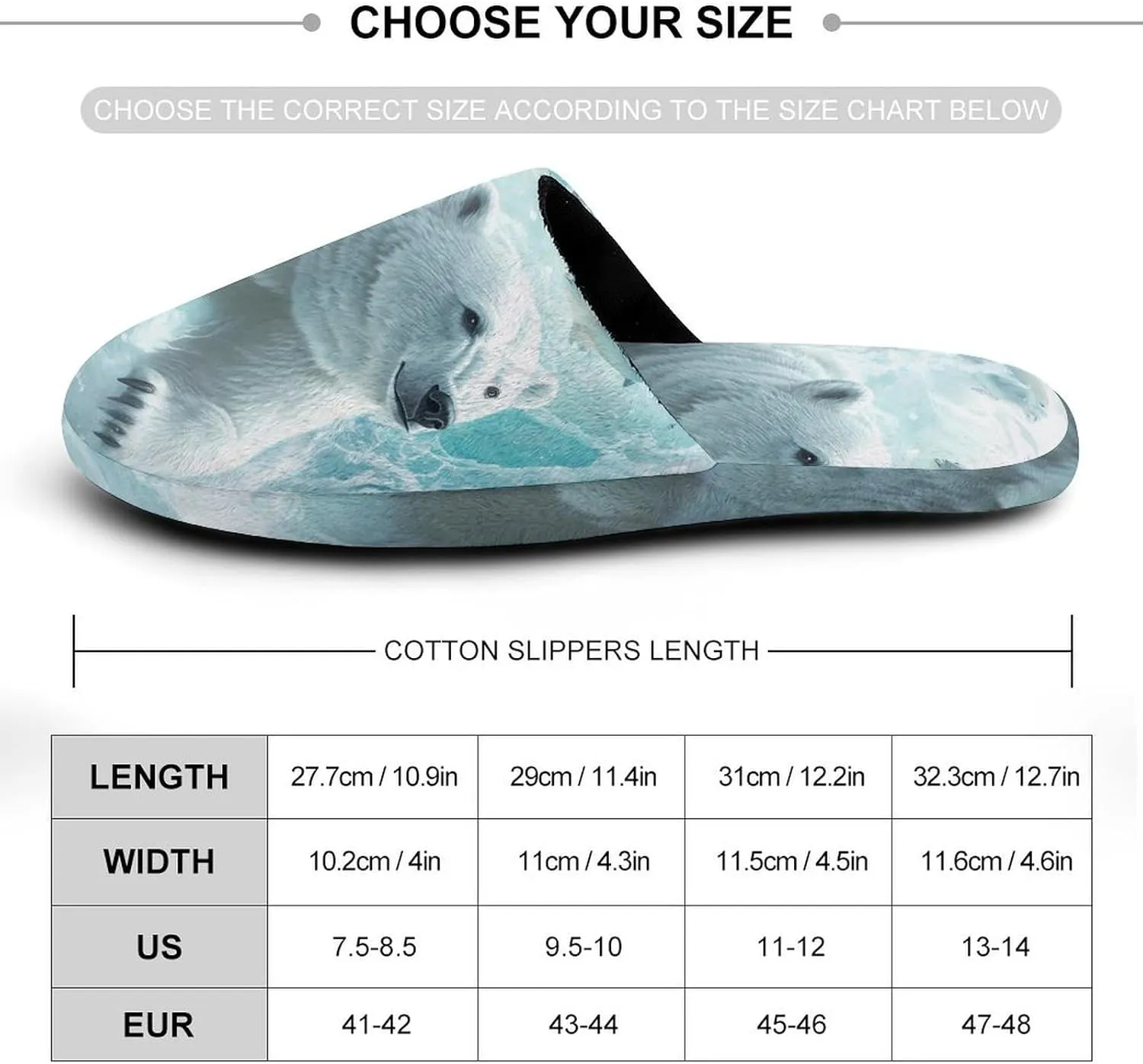 Polar Bears Brave The Arctic Comfort Mens Flannel Slippers Winter Warm Slip-on House Shoes For Home Office Hotel