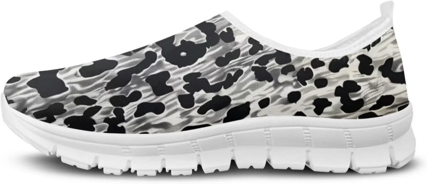 Pop Leopard Print Slip on Shoes Women Low Top Casual Mesh Shoes with Arch Support Insole Business Work Outdoor Sneaker