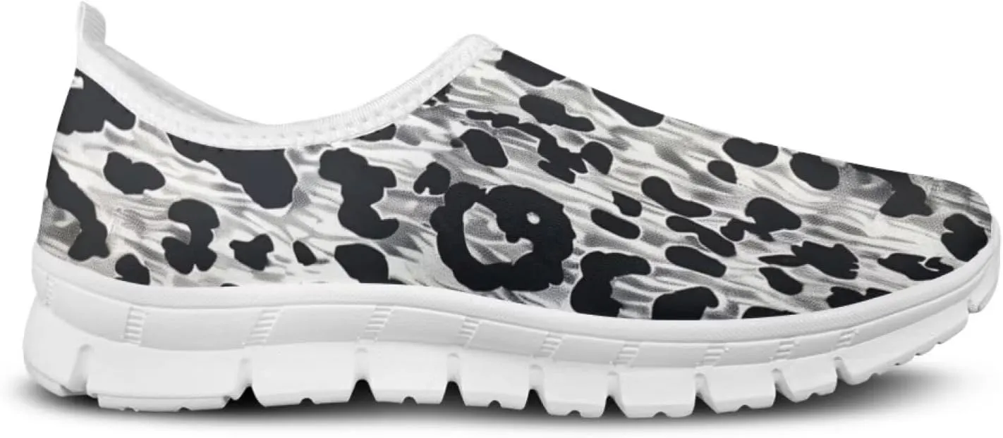Pop Leopard Print Slip on Shoes Women Low Top Casual Mesh Shoes with Arch Support Insole Business Work Outdoor Sneaker