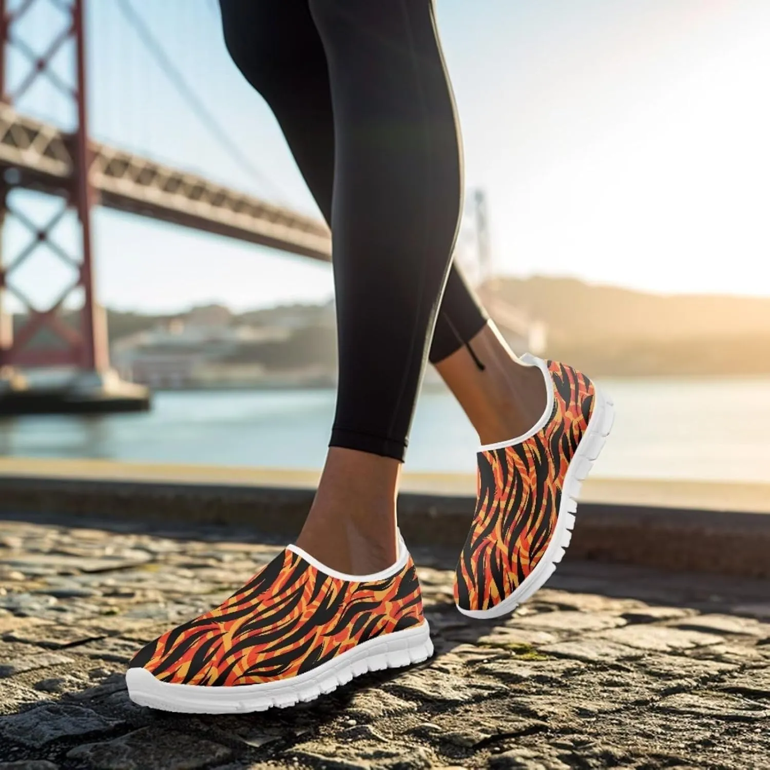 Pop Leopard Print Slip on Shoes Women Low Top Casual Mesh Shoes with Arch Support Insole Business Work Outdoor Sneaker