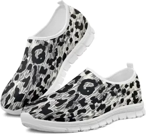 Pop Leopard Print Slip on Shoes Women Low Top Casual Mesh Shoes with Arch Support Insole Business Work Outdoor Sneaker