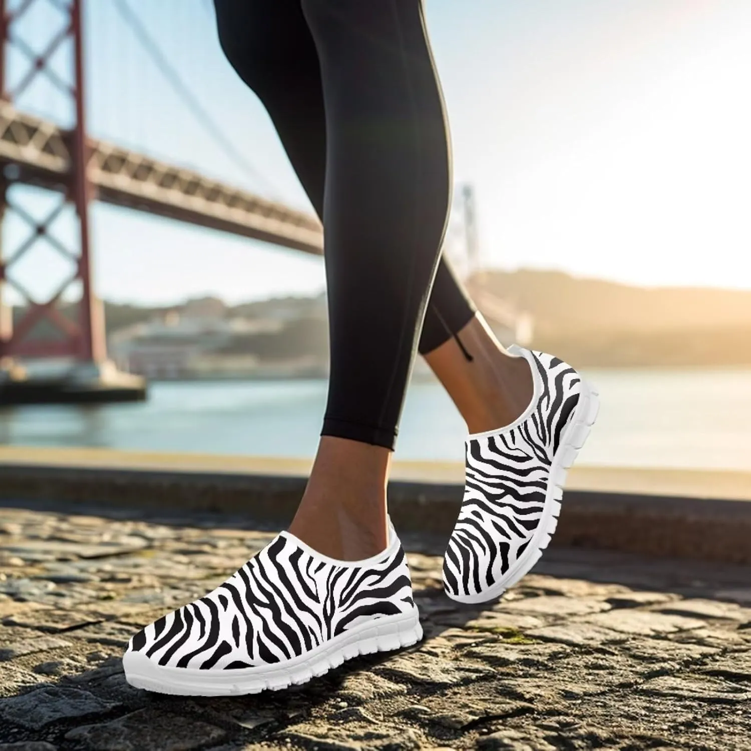 Pop Leopard Print Slip on Shoes Women Low Top Casual Mesh Shoes with Arch Support Insole Business Work Outdoor Sneaker