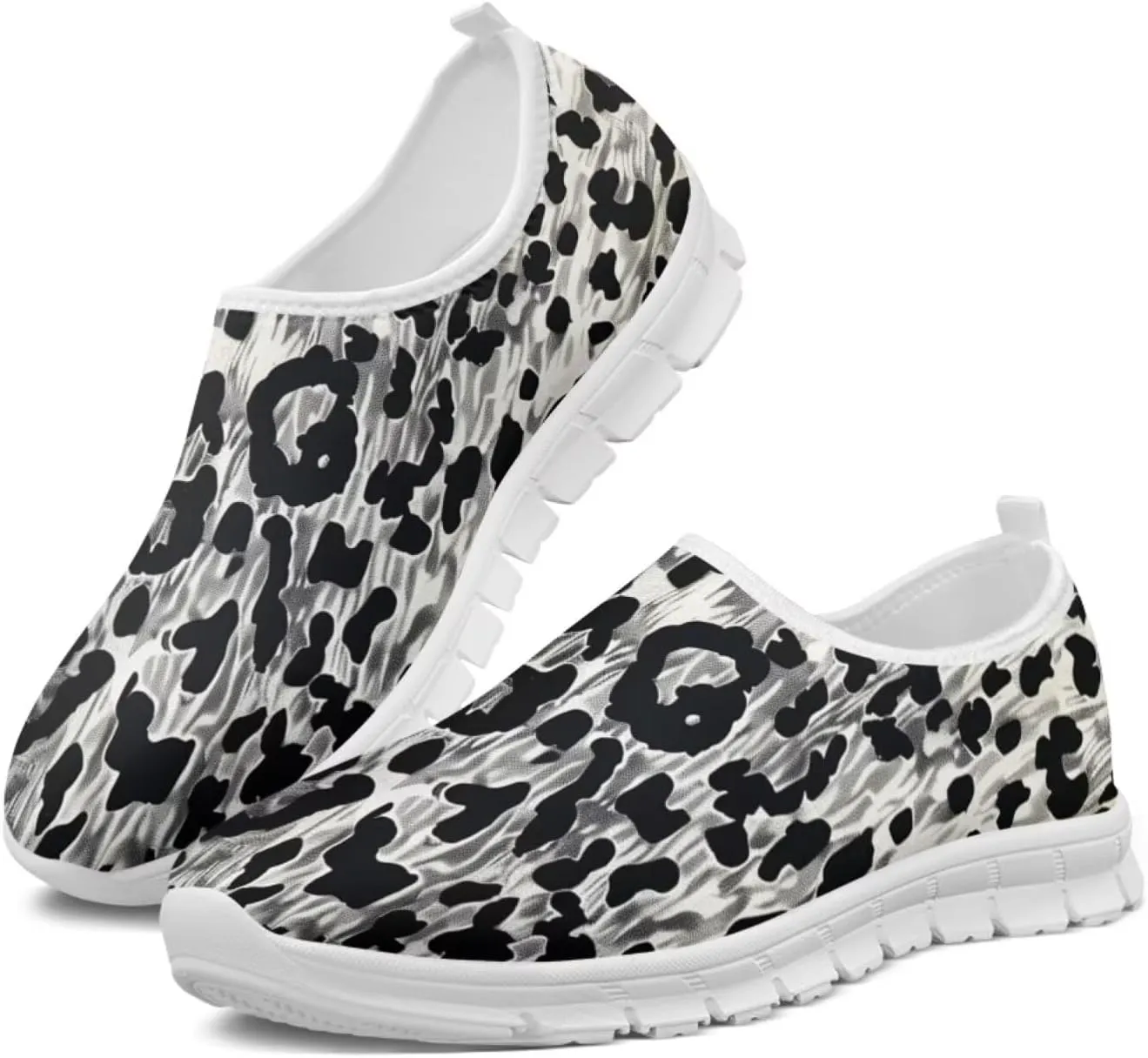 Pop Leopard Print Slip on Shoes Women Low Top Casual Mesh Shoes with Arch Support Insole Business Work Outdoor Sneaker