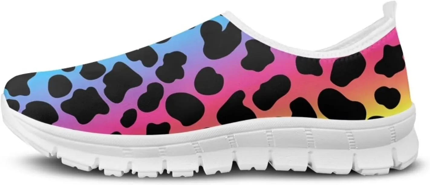 Pop Leopard Print Slip on Shoes Women Low Top Casual Mesh Shoes with Arch Support Insole Business Work Outdoor Sneaker