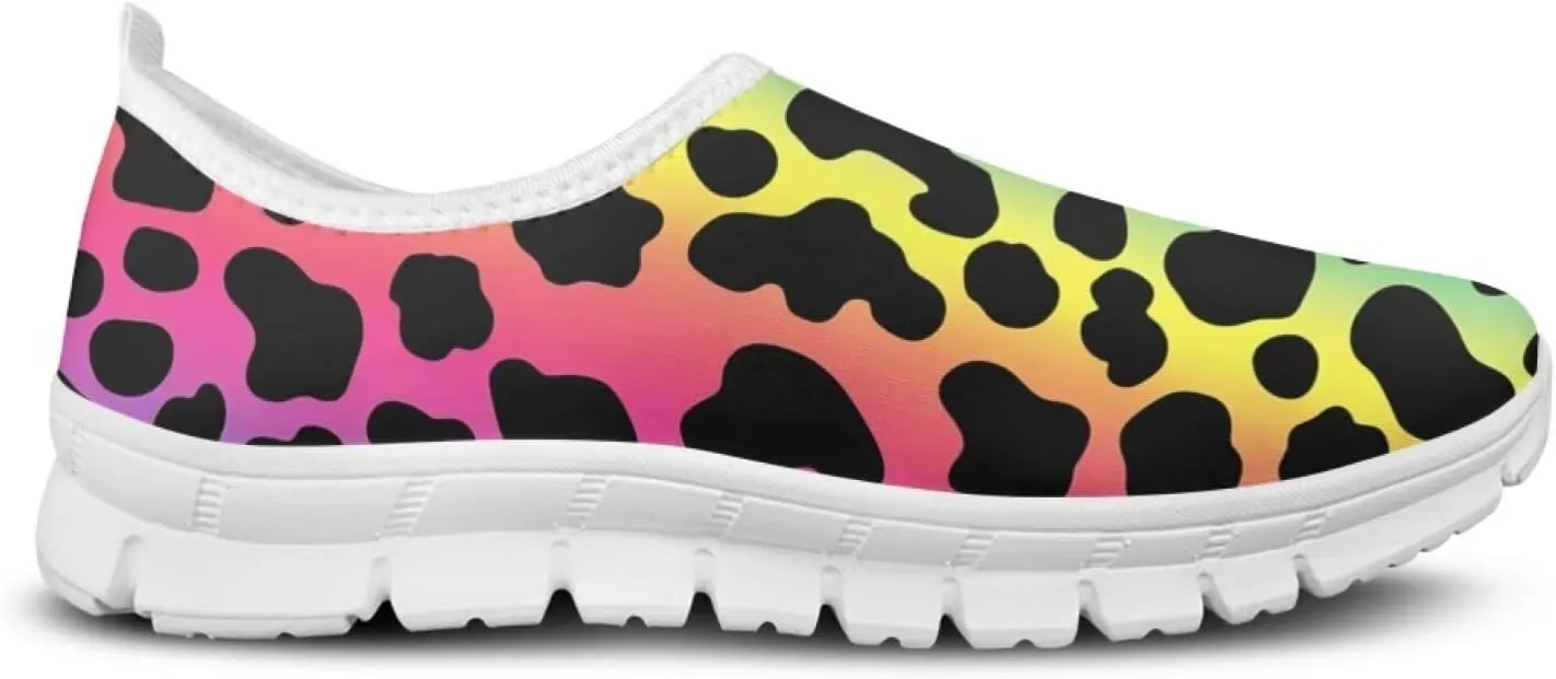 Pop Leopard Print Slip on Shoes Women Low Top Casual Mesh Shoes with Arch Support Insole Business Work Outdoor Sneaker