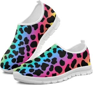 Pop Leopard Print Slip on Shoes Women Low Top Casual Mesh Shoes with Arch Support Insole Business Work Outdoor Sneaker
