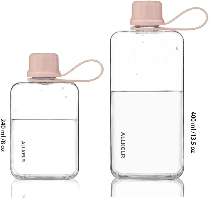 Portable Flat Water Bottle,BPA Free Reusable Tritan Plastic Travel Water Bottle Cup,Lightweight Leakproof Slim Water Bottles Fits Purse,Backpacking,Hiking (Pink, 8 oz)