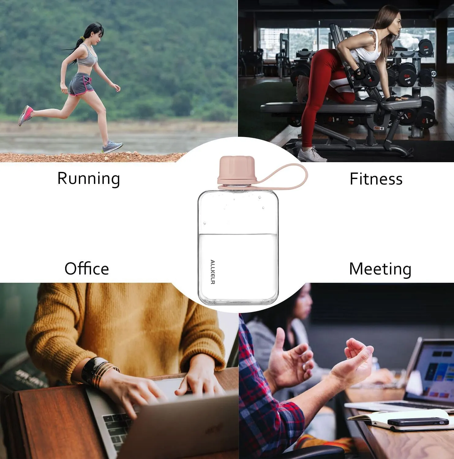 Portable Flat Water Bottle,BPA Free Reusable Tritan Plastic Travel Water Bottle Cup,Lightweight Leakproof Slim Water Bottles Fits Purse,Backpacking,Hiking (Pink, 8 oz)