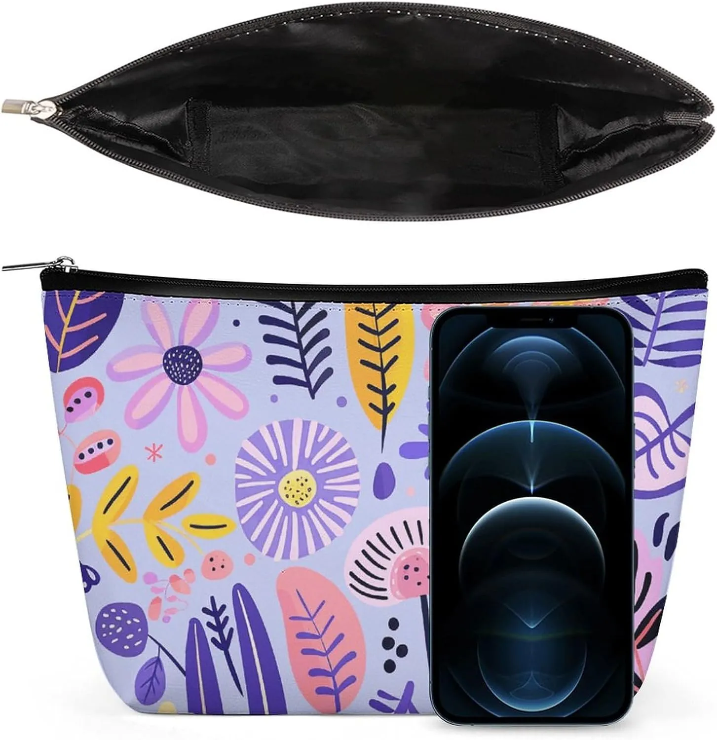 Portable Small Cosmetic Bag Cute Travel Makeup Bag Soft Purple Pattern Waterproof Toiletry Bag for Women