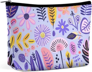 Portable Small Cosmetic Bag Cute Travel Makeup Bag Soft Purple Pattern Waterproof Toiletry Bag for Women