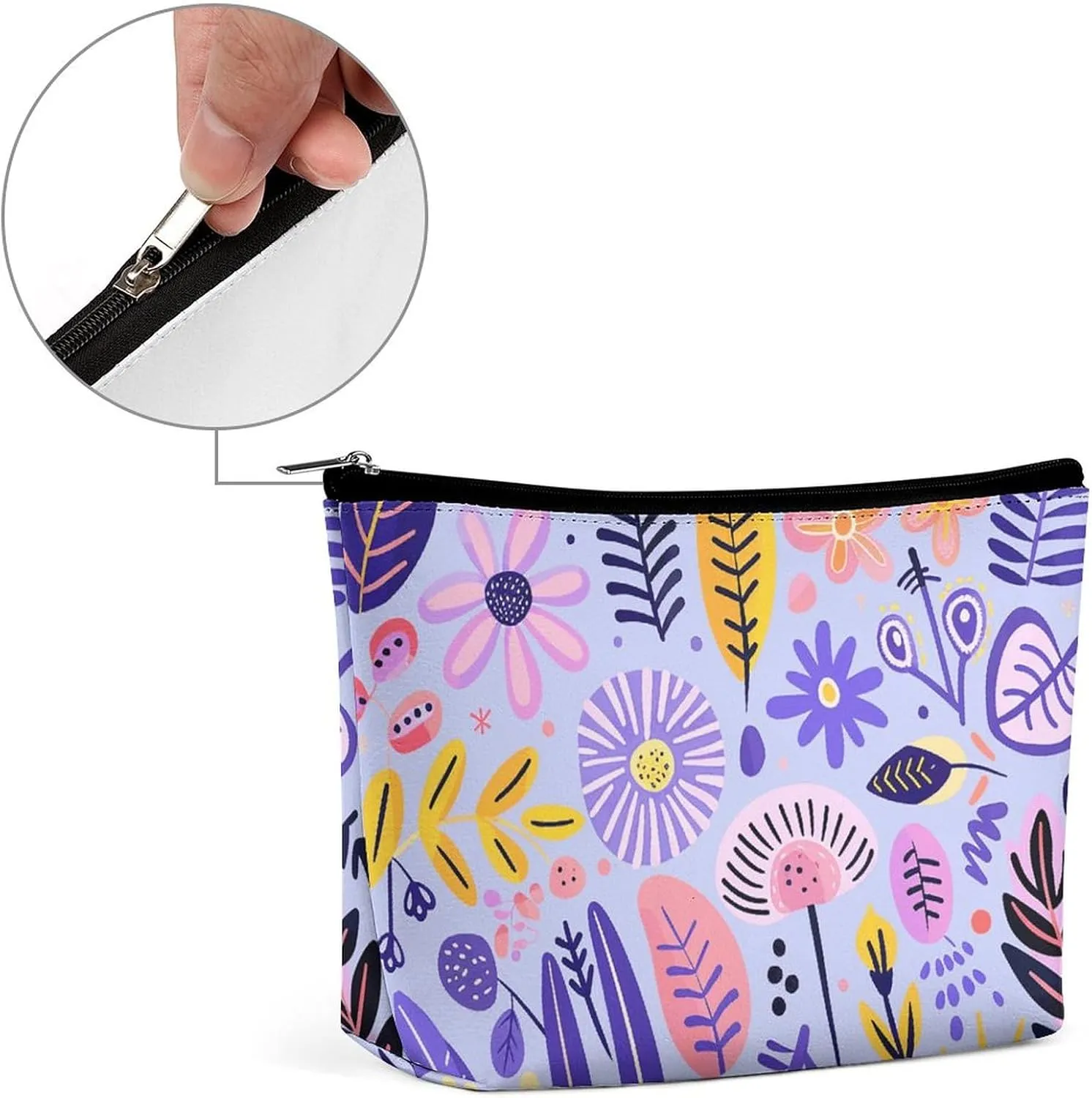 Portable Small Cosmetic Bag Cute Travel Makeup Bag Soft Purple Pattern Waterproof Toiletry Bag for Women
