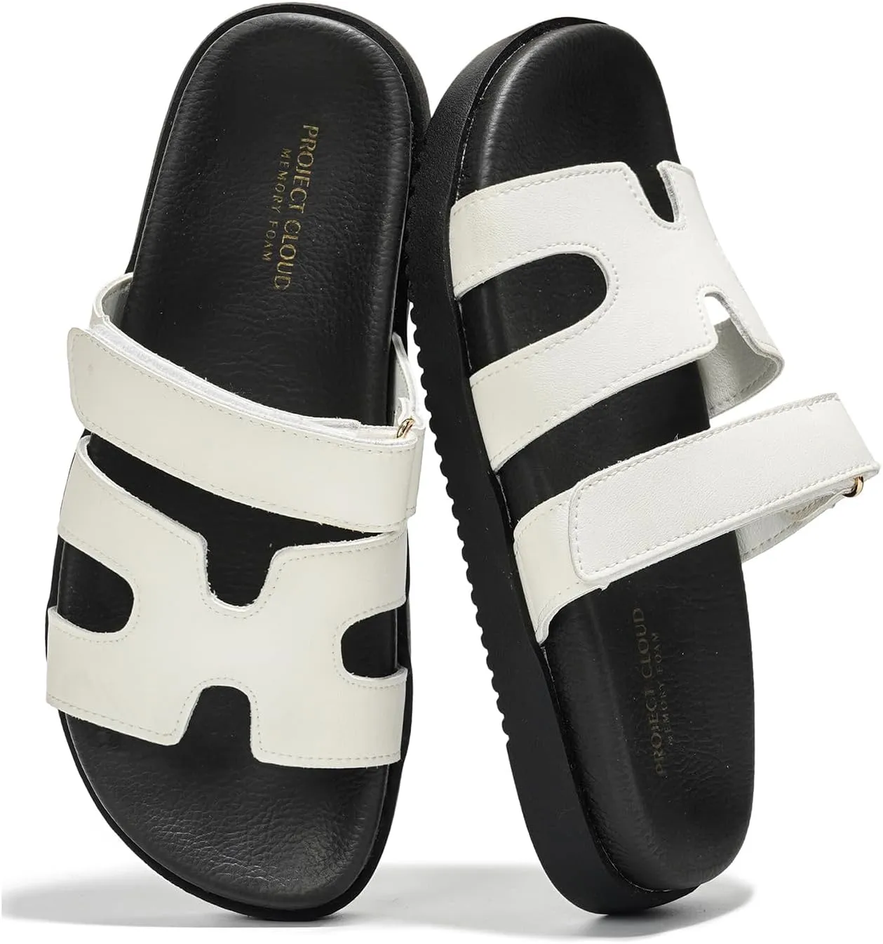 Project Cloud Genuine Leather Womens Sandals - Stylish & Comfy Sandals for Women Footwear with Memory Foam Insole - Slip-Resistant Slides for Women (Mayven)