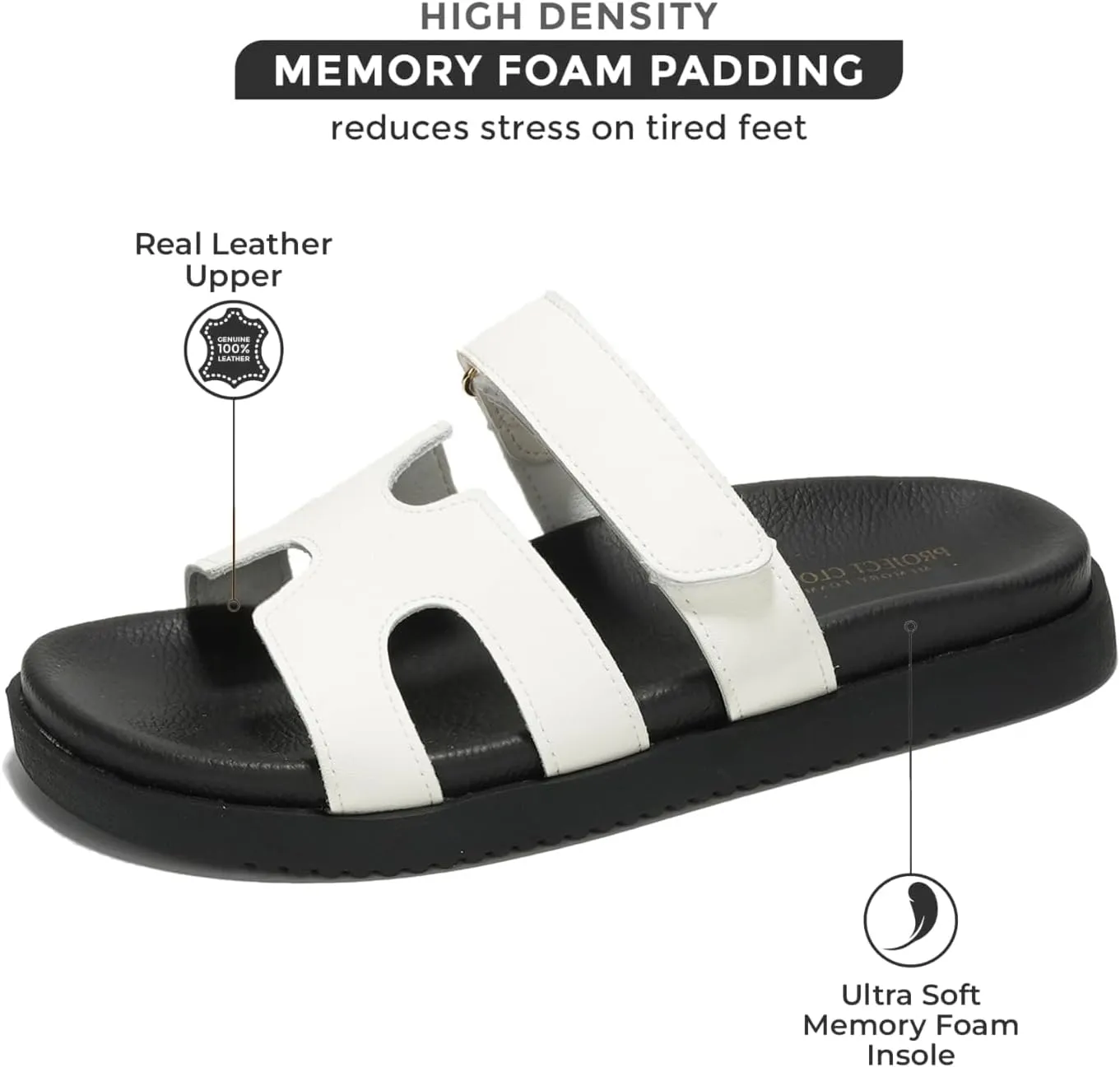 Project Cloud Genuine Leather Womens Sandals - Stylish & Comfy Sandals for Women Footwear with Memory Foam Insole - Slip-Resistant Slides for Women (Mayven)