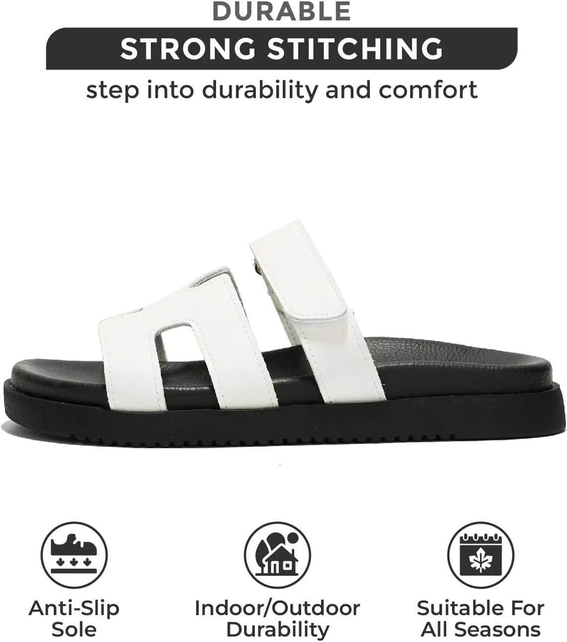 Project Cloud Genuine Leather Womens Sandals - Stylish & Comfy Sandals for Women Footwear with Memory Foam Insole - Slip-Resistant Slides for Women (Mayven)