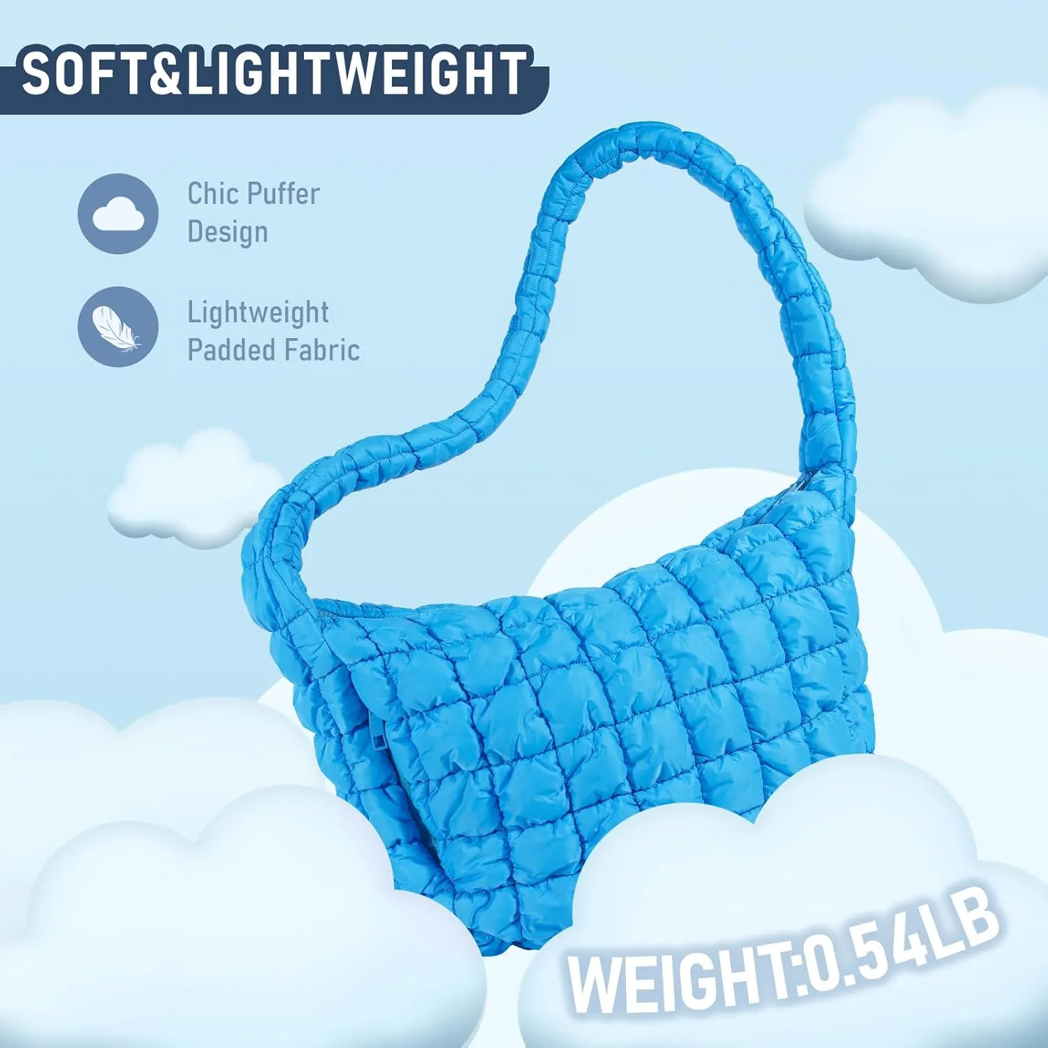 Puffer Bag for Women,Large Lightweight Quilted Tote Bag for Women Puffy Hobo Crossbody Handbags with Padding,Zip Pockets