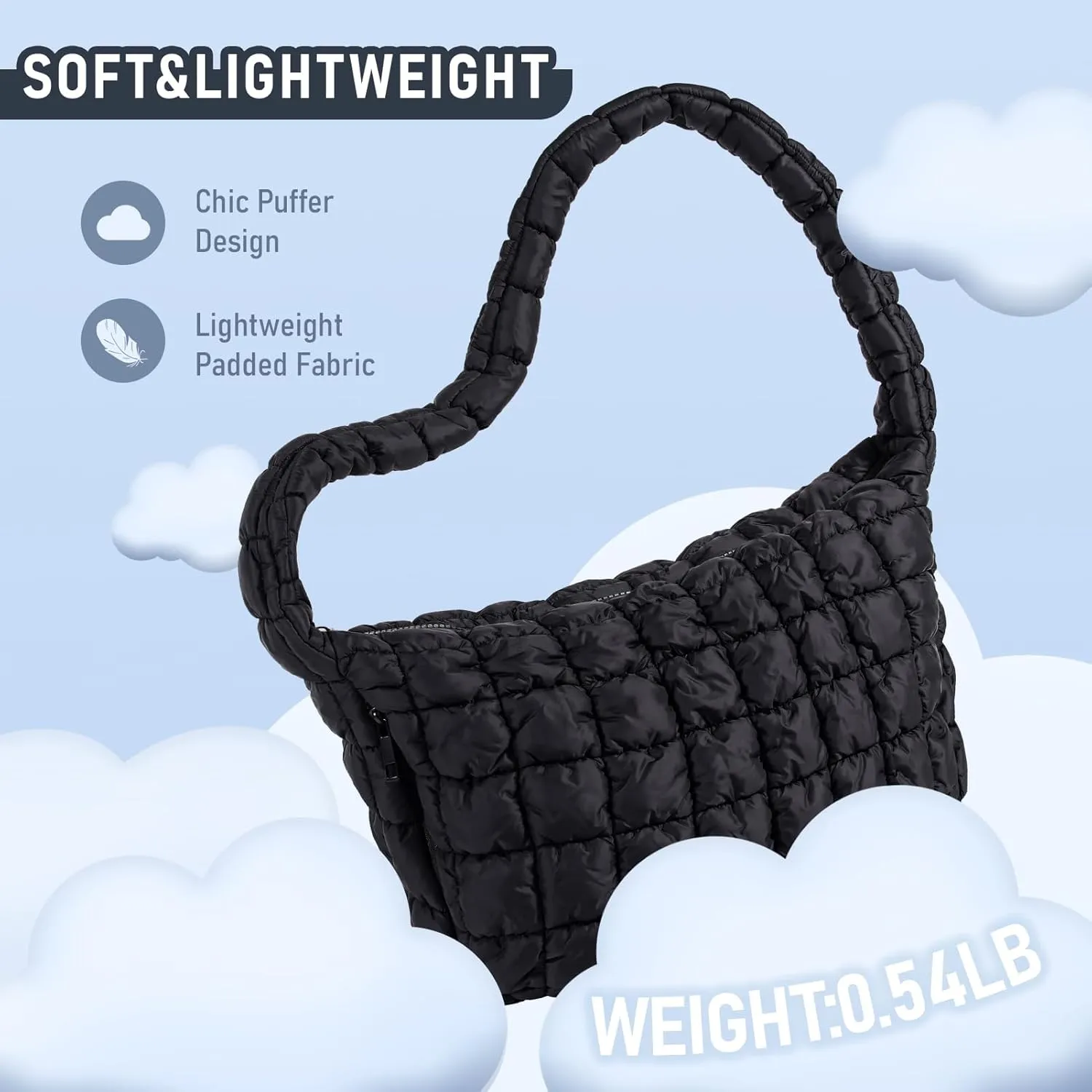 Puffer Bag for Women,Large Lightweight Quilted Tote Bag for Women Puffy Hobo Crossbody Handbags with Padding,Zip Pockets