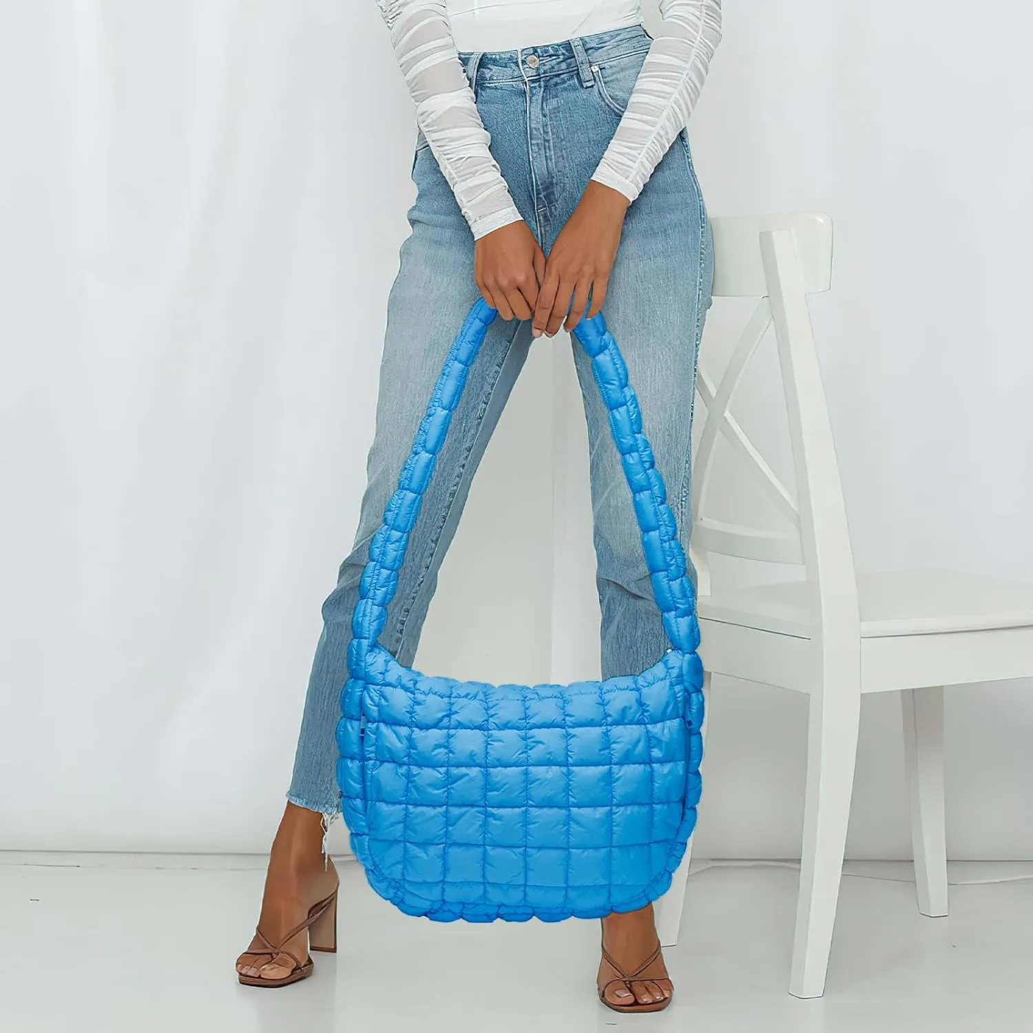 Puffer Bag for Women,Large Lightweight Quilted Tote Bag for Women Puffy Hobo Crossbody Handbags with Padding,Zip Pockets