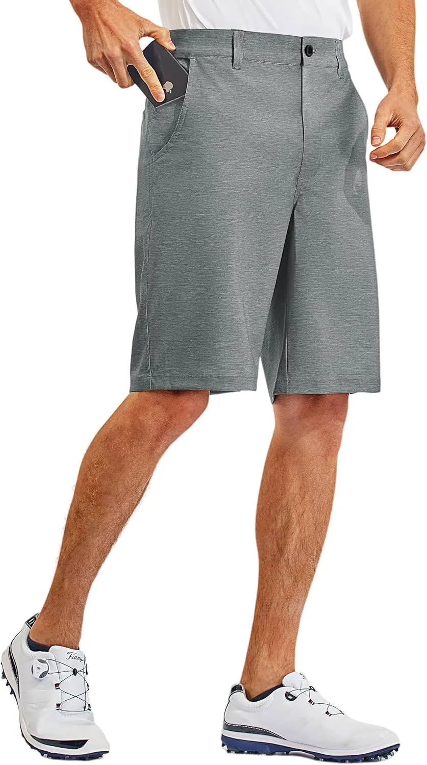 PULI Men's 10" Golf Shorts Dress Casual Summer Flat Front Lightweight Travel Short with Pockets